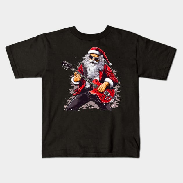 Guitar Santa Kids T-Shirt by MZeeDesigns